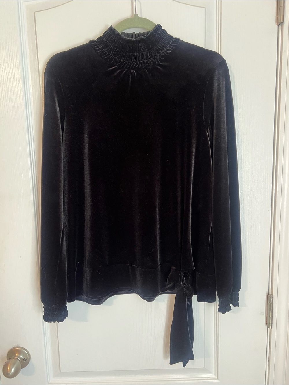 JJill Black Velvet Smocked Mock Neck Long Sleeve Top